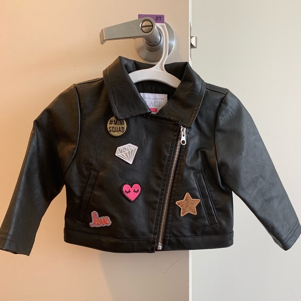 Babies faux leather jackets with cute stamps